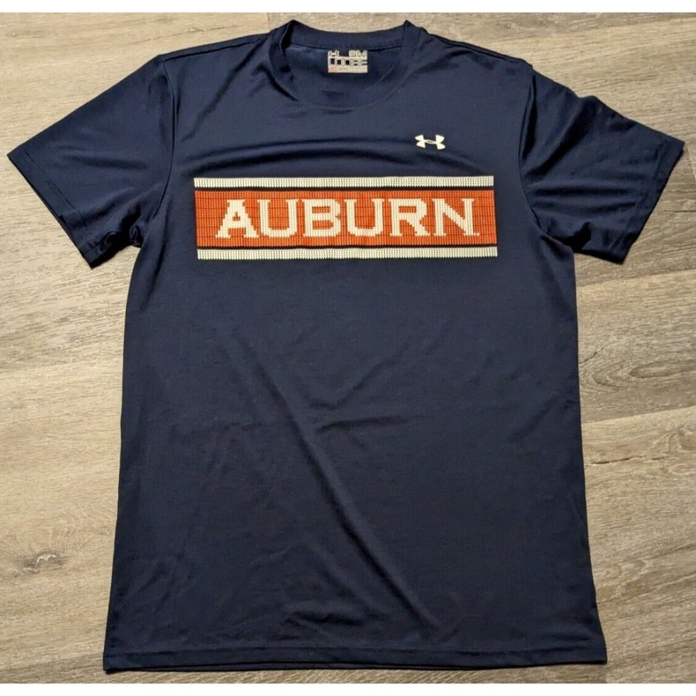 Auburn Tigers Under Armour Loose Heat Gear Athletic Mens Small Shirt Navy Blue